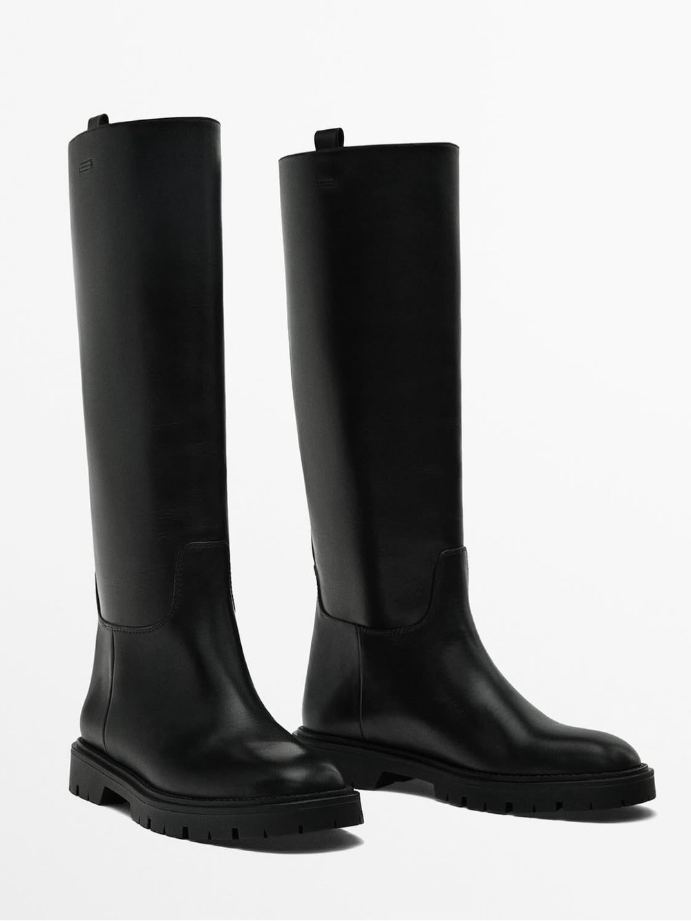 Massimo Dutti Tall Leather Lug Track Sole Riding Boot Black NWT $329 EU 38/US